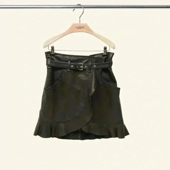 NWT Isabel Marant Marant Etoile Qing Leather Mini Skirt Black 10 - Picture 1 of 8